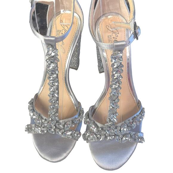 Jewel by Badgley Mischka Carver Block Heel Evening Sandals Silver Size 5.5 - Picture 5 of 10